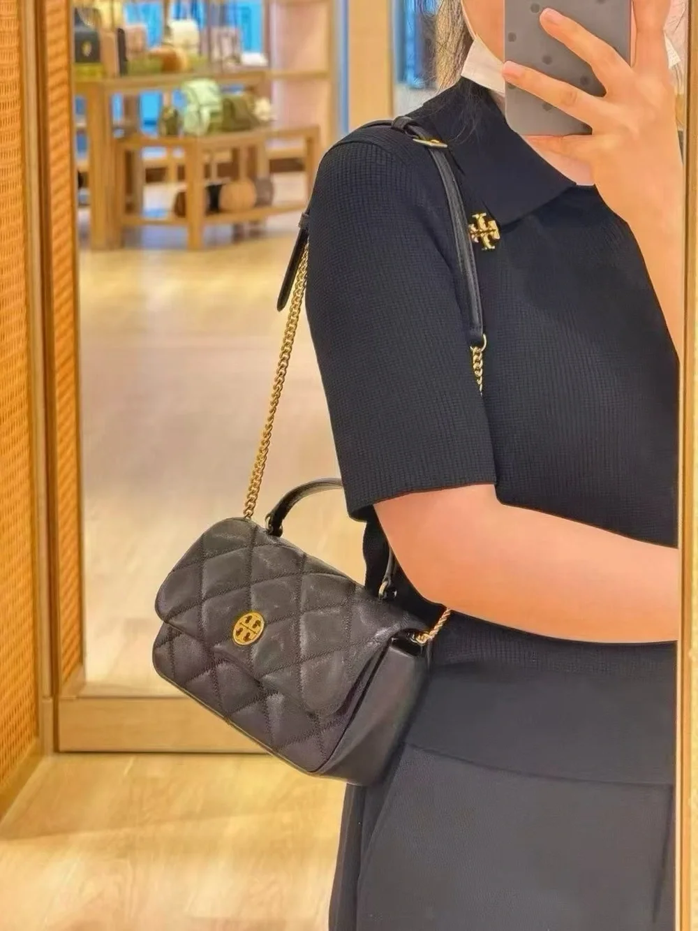 Tory Burch Willa Black Leather Top Handle Bag Crossbody Purse 167621